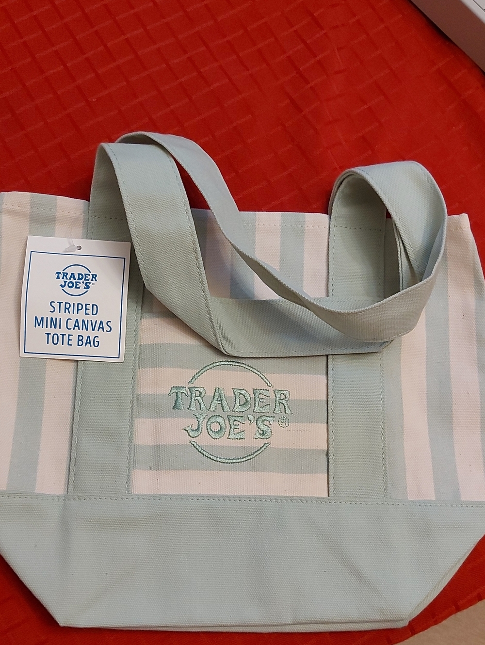 Trader Joe's Mint Striped Canvas Tote Bag